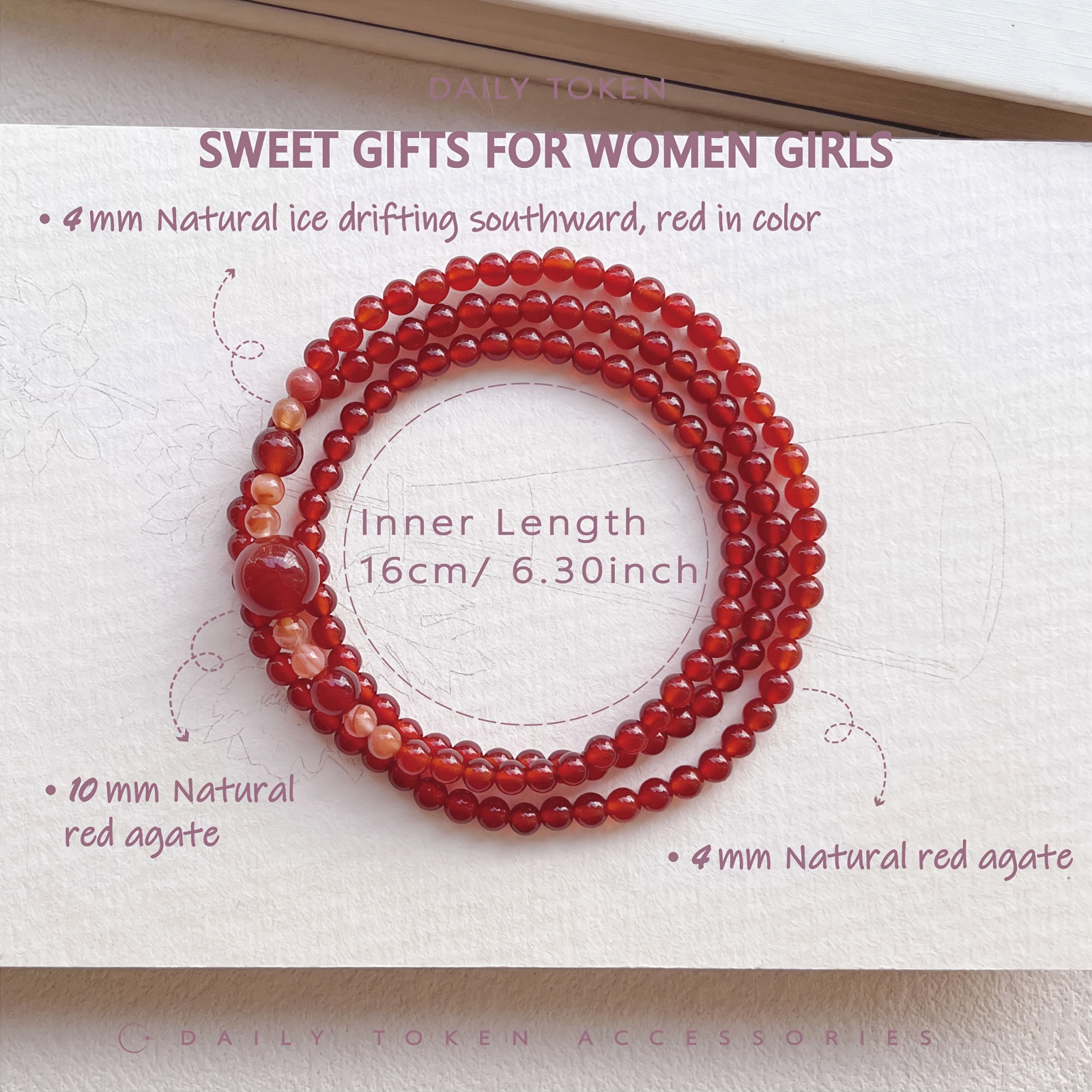 4mm Natural Two-Tone Multi-Loop Red Agate Bracelet